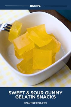 Sweet & Sour Gummy Gelatin Snack Recipe | Balanced Bites Recipes With Gelatin, Gelatin Snacks, Grass Fed Gelatin, Paleo Snack, Gummy Candies, Classic Breakfast, Candy Recipes Homemade