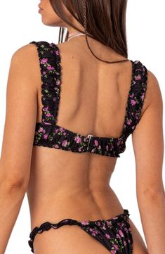 Pretty blooms dapple this barely there bikini top crafted with supportive structure. Clasps at back 94% polyester, 6% spandex Hand wash, dry flat Imported Fitted Swimwear With Adjustable Straps, Fitted Cropped Swimwear With Adjustable Straps, Top Crafts, Hand Wash, Nordstrom, Spandex, Floral, Black