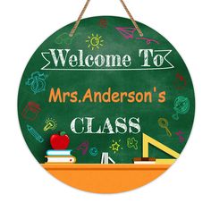 a green chalkboard with the words welcome to mrs anderson's class on it