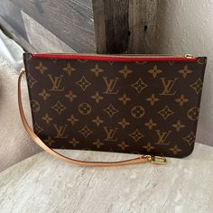 Brand New. Never Used.Beautiful Red Interior With The Classic Monogram Exterior. Wristlet Pouch, Classic Monogram, Bags Louis Vuitton, Red Interior, Red Interiors, Vuitton Neverfull, Louis Vuitton Bags, Just Girly Things, Louis Vuitton Neverfull