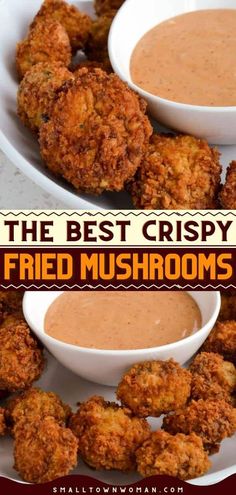 the best crispy fried mushrooms are served with dipping sauce