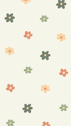 an abstract flower pattern on a white wallpaper with orange, green and pink flowers