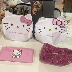 The Two White Hello Kitty Bags Are Brand New. The Hello Kitty Pencil Bag Was Used In My Purse For A Month. The Packed Party Glitter Bag Is Well Loved But Still Very Pretty And Usable. Cute White Bag With Zipper Pouch, Cute White Cosmetic Bag With Removable Pouch, White Hello Kitty Pouch Bag, Hello Kitty Pencil, White Hello Kitty, Trendy Hello Kitty Pouch Bag, White Cat Design Pouch Bag, Cheap Hello Kitty Print Pouch Bag, Kawaii Hello Kitty Travel Bags