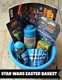 a star wars easter basket on a wooden table