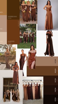 the color scheme is brown and tan, with many different dresses on display in it