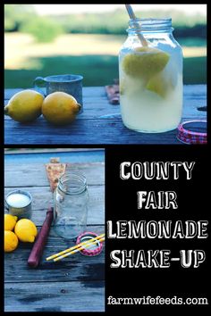 a collage of lemonade shake - ups with the words county fair lemonade shake - up