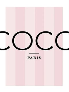 the word coco is written in black on a pink and white striped background