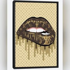 a painting of a woman's lips with the word louis vuitton on it