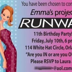 a birthday party flyer for a runway show