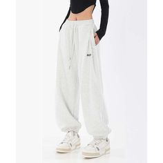 Drawstring Harem Sweatpants - SweatshirtsHoodies.com High Waist Cotton Leisure Sweatpants, High Waist Cotton Sweatpants For Leisure, High-waist Cotton Joggers With Drawstring, High Waist Cotton Joggers With Drawstring, Basic Relaxed Fit Bottoms With Drawstring, Basic Stretch Bottoms For Leisure, Basic Gray Bottoms For Leisure, Sporty Hip-length Bottoms For Loungewear, Comfortable Stretch Bottoms For Streetwear