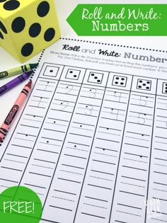 roll and write numbers worksheet with pencils