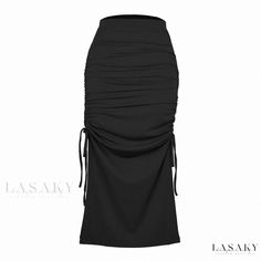 Lasaky - Knitted Bodycon Midi Skirt with Slit, Pleats and Belt - Chic and Sexy Hip-Hugging Maxi Skirt Bodycon Midi Skirt, Wrap Around Skirt, Bodycon Midi, Types Of Skirts, Olivia Mark, Maxi Skirt, Midi Skirt, Skirt, Clothes