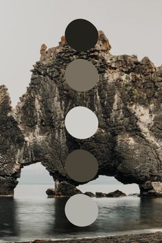 an image of some rocks and water with circles in the middle