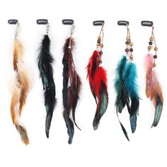 PRICES MAY VARY. 【High Quality】: 6 kinds of feather hair extensions , all made of natural feathers, 100% handmade, colorful, and excellent quality 【Length】: Full length is between30cm-35cm/11.8"-13.8" (plus feather length). Because the feather hair clip is handmade, the length will be different 【Unique Design】: Hair Feather Clip Extensions made up comb clip, braided beads, leather ropes, feathers. Leather rope can be used fixing dreadlocks, feathers can be used as DIY decorations. Combining them Beads In Hair, Hair Clip Extensions, Feather Braid, Clip Extensions, Yarn Wig, Feather Extensions, Native American Beadwork Patterns, Hair Comb Clips, Feather Hair Extensions