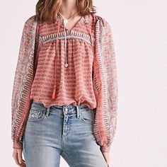 Nwt Lucky Brand Border Print Peasant Top. Boho, Chic Vibes. Retails For $90 100% Polyester Long Sleeve Peasant Top, Womens Printed Tops, Floral Peasant Blouse, How To Fold Sleeves, Chic Vibes, Cap Sleeves Blouse, Bohemian Blouses, Orange Shirt, Boho Shirts