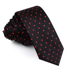 Black with Red Polka Dots Skinny Tie Gentlemen Accessories, Polka Dot Bow Tie, Polka Dot Tie, Slim Tie, Tie Men's, Men's Suit, Polka Dot Design, Dots Design, Dot Design