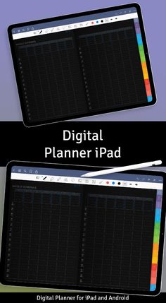 an ipad with the text, digital planner pad on top and below it's image