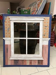 an old window is painted to look like a barrel