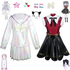 Game Needy Girl Overdose Cosplay Costume Wig Anime JK Uniform Leather Skirt Set Abyss KAngel Ame Costume With Wig, Leather Skirt Set, Ame Chan, Punk Girl, Suit Coat, Game Costumes, Anime Costumes, Halloween Party Costumes, Costume Wigs