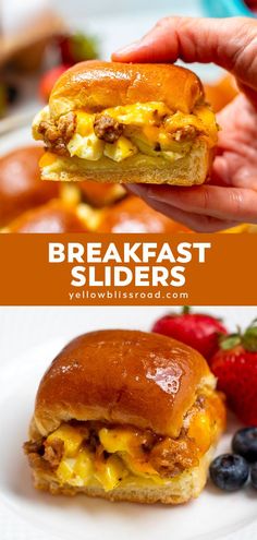 the breakfast sliders are loaded with cheese, meat and vegetables to be eaten for lunch