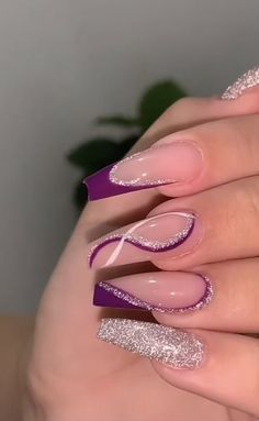 Unghie Sfumate, Purple Acrylic Nails, Purple Nail Designs, Purple Acrylic, Fancy Nails Designs, White Nail, Acrylic Nails Coffin Short, Nail Inspiration, Fancy Nails