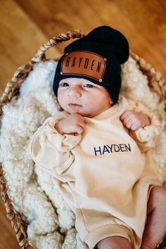 **PLEASE READ ALL INSTRUCTIONS FOR YOUR ORDER** These personalized newborn hats make the perfect gift and are a great way to keep your little one warm after they are born while showing off their name! Names are laser engraved on vegan leather for high quality. The custom engraving is permanent and will not fade.  These hats will fit newborns through 4/5 month olds. Use these for adorable baby photos and to keep your little one's head warm all winter long! ORDERING: -Choose your hat color in the drop down menu -Choose your patch color in the drop down menu (pictures of colors can be found in listing) -In the personalization box, write the name you want on your patch as well as font number (if no font number is chosen, number 7 will be used. DETAILS: -These hats are hand wash cold only. The Patch Beanie, Newborn Hats, Personalized Newborn, Stocking Hat, Baby Co, Gender Neutral Baby Clothes, Baby Hat, Newborn Gifts, Gender Neutral Baby