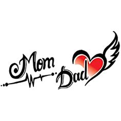 the word mom and dad written in black ink on a white background with red heart