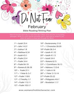 the do not fear bible reading / writing plan with flowers, butterflies and hearts on it