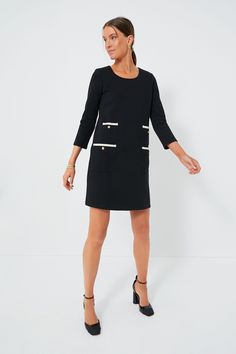 Black Francoise Mod Mini Dress | Tuckernuck Black Shift Dress Winter, Black Tie Shift Dress, Black Cocktail Shift Dress, Little Black Shift Dress, Long Sleeved Shift Dress, Shift Dress Business, Shift Dresses Formal, Fall Dresses For Work Office Wear, Elegant Mini Dress With Pockets