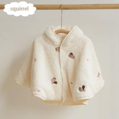 squirrel Loak Cute Embroidery Winter Warm Outfits, Girls Cape, Cape Cloak, Baby Shawl, Embroidered Coat, Hooded Cape, Hooded Poncho, Hooded Cloak, Cute Embroidery