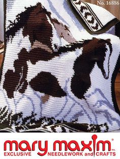 a crocheted cow blanket is shown on the cover of a knitting pattern book