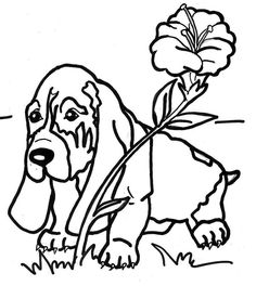 a dog with a flower in it's mouth coloring pages for kids and adults