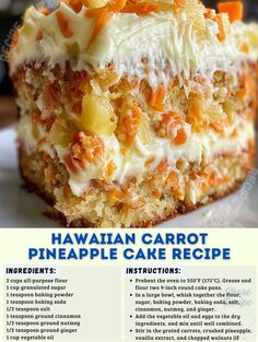 an advertisement for hawaiian carrot pineapple cake recipe