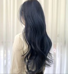 long blue hair, long hair, hair, blue Dark Ash Blue Hair, Ash Blue Hair, Japanese Hair Color, Midnight Hair, Majestic Hair, Midnight Blue Hair, Hair Stules, Blue Grey Hair, Japan Hair