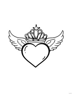 a heart with wings and a crown on top