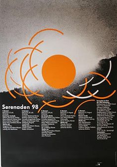 an orange and white poster with lines on it's back side, in front of a black background