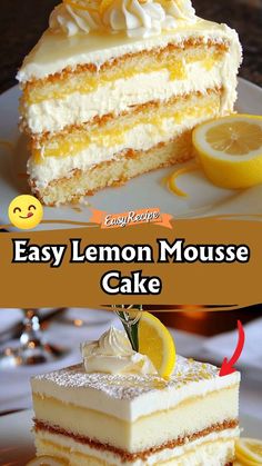 the lemon mousse cake has been cut into slices and is ready to be eaten