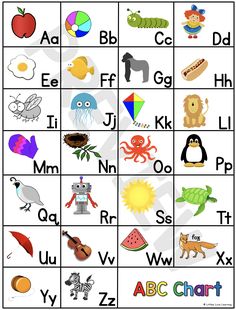 a printable alphabet board with pictures of animals and letters