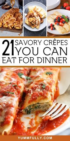 the cover of 21 savory crepes you can eat for dinner is shown