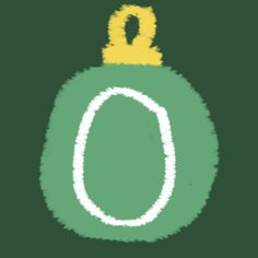 a green and yellow christmas ornament with the letter q on it's side