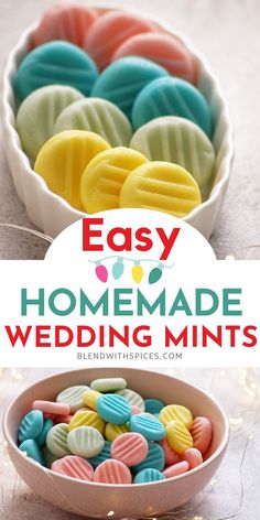 easy homemade wedding mints in a bowl with text overlay that reads easy homemade wedding mints