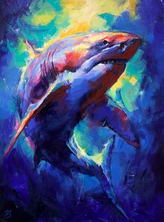 a painting of a shark in the ocean