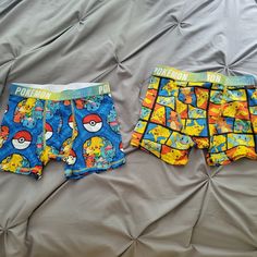 2pc Never Worn Playful Multi-pack Boxer Briefs, Playful Multi-pack Bottoms, Playful Blue Cotton Boxer Briefs, Playful Multicolor Cotton Boxer Briefs, Pokemon Pajamas, Boys Pajamas, Kids Pajamas, Pajama Shorts, Yellow Blue