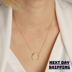 "Crescent Moon Necklace - Christmas Gift Necklace - Bridesmaids Gift Necklace   Material ; Solid 925 Sterling Silver - Finish ; Sterling Silver - Gold Plated - Rose Gold Plated * All our jewelry is handcrafted at our workshop Chain Lengths - 14\" + (1.5\" extender) - 16\" + (1.5\" extender) - 18\" + (1.5\" extender) - 20\" + (1.5\" extender) - 22\" + (1.5\" extender) (any other lengths upon request) -All jewelry of CAsilverDesign is hand-made. -Your jewelry will arrive in a special gift box package. Ready for gift-giving." Anniversary Jewelry With Half Moon Charm, Anniversary Half Moon Jewelry With Moon Charm, Anniversary Half Moon Charm Jewelry, Crescent Moon Charm Necklace For Anniversary, Minimalist Crescent Jewelry For Anniversary, Anniversary Crescent Moon Charm Necklace, Dainty Crescent Jewelry For Anniversary, Moon Shaped Jewelry With Chain For Gifts, Round Moon Charm Jewelry For Mother's Day