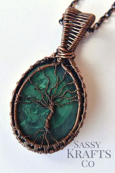 Tree of Life Jewelry is a symbol of Earth, Nature and Abundance. It can strengthen personal growth, confidence and beauty. Just as the branches of a tree strengthen and grow upwards to the sky, we too grow stronger, striving for greater knowledge, wisdom and new experiences as we move through life. Sassy Krafts CoHandmade JewelryArtisan SoapJournals Wired Pendants, Necklace Tree, Tree Of Life Earrings, Tree Of Life Art, Life Jewelry, Tree Of Life Jewelry, Malachite Necklace, Malachite Jewelry