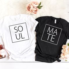 Soul Mate Shirt will be the best for Honeymoon Couple, or girlfriend, boyfriend                                                        ⭐  HOW TO ORDER   ⭐  1-) Please check all the photos from the listing. 2-) Please choose your shirt size and color. (Shirt sizes are shown on the listing photos) 3-) Please choose your quantity. 4-) Click add to cart. If you would like to order more than one shirt, you can easily go back to the listing and do the same thing for the other shirts you would like to Valentines Couple Shirt Ideas, Couple Tshirt Ideas, Bride Groom Shirts, Matching Couple Outfit, Honeymoon Couple, Pink Kelly, Valentine Shirts, San Valentine