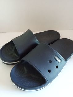 Crocs Slides, Unisex, Adult, Size 10 W/8M; Dark Blue Slide/Sandal, Relaxed fit Crocs Slides, Spring Wardrobe, Easy Wear, Summer Fall, Slide Sandals, Low Heels, Slides, Dark Blue, Slip On