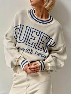 Pattern: SLIMYarn Thickness: Regular yarnPercentage of Material: 71%-80%Season: Spring/SummerAge: 18-24Thickness: ThickClosure Type: NonePattern Type: letterGender: WOMENSleeve Length(cm): FullStyle: CasualDecoration: SplicedMaterial: POLYESTERSleeve Style: regularCollar: O-NeckClothing Length: regularMaterial Composition: PolyesterElasticity: High StrecthFit Type: Regulai FitSIZE (Unit: CM): S,M,LS : Bust:112CM         shoulder width:60CM     Length:50CM    M : Bust:116CM         shoulder width Elegant Sets, Alphabet Print, Women Sleeve, Print Pullover, Oversized Sweater, Roxy, Season Spring, Set Dress, Sleeve Styles