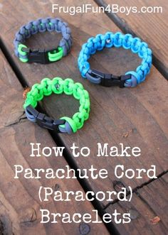 three bracelets with the words how to make parachute cord paracord bracelets