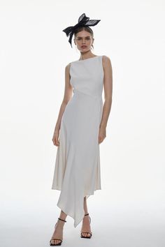 Expertly Draped For A Flattering And Feminine Fit, This Midi Dress Exudes Elegance. Rendered In A Soft Tailored Fit, This Piece Naturally Flatters The Form. This Sophisticated Style Is Distinguished By A Jewel Neckline. Pair This Dress With Heels For Your Next Event.Jewel Necklineasymmetric Hemlinesleeveless Design Elegant Dresses For Wedding, Elegant Dresses For Wedding Guest, Asymetrical Dress, Dresses For Wedding Guests, 2024 Dresses, Dresses For Weddings, High Low Midi Dress, Cami Midi Dress, Soft Tailoring